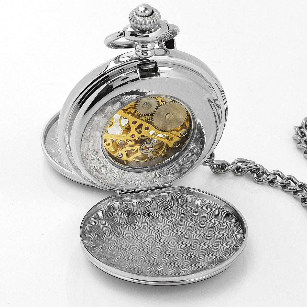 Silver Mechanical Roman Pocket Watch Engraving Excellence