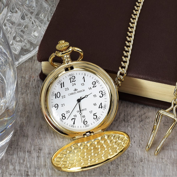 Gold Pocket Watch with Arabic Numerals