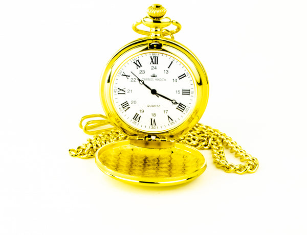 Gold Pocket Watch with Roman Numerals in a Wedding Printed Gift Box