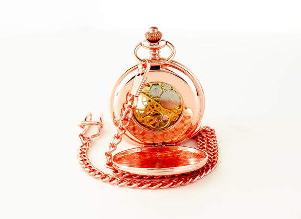 Rose Gold Mechanical Roman Pocket Watch in a Wedding Printed Gift Box