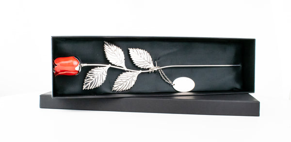 Red Rose - Silver Plated, with an Engravable Tag