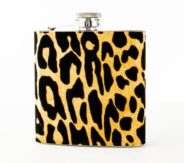 Leopard Print Wrapped 6oz Hip Flask
