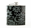 6oz Vinyl Covered Flask with Black Floral Pattern