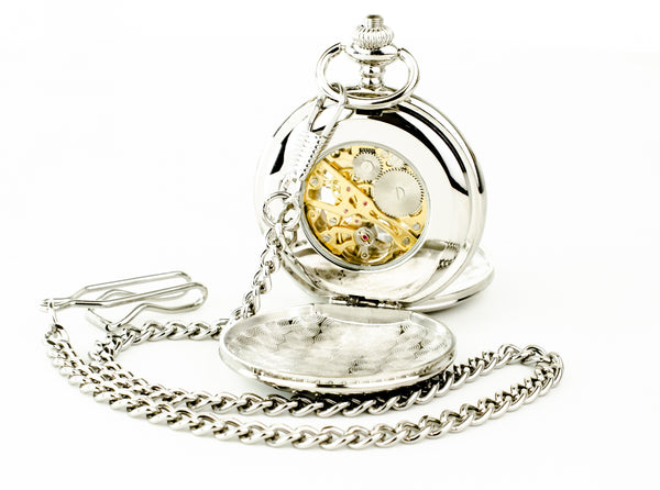 Silver Mechanical Roman Pocket Watch in a Wedding Printed Gift Box