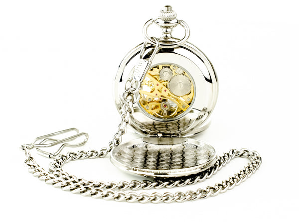 Silver Mechanical Roman Pocket Watch in a Wedding Printed Gift Box