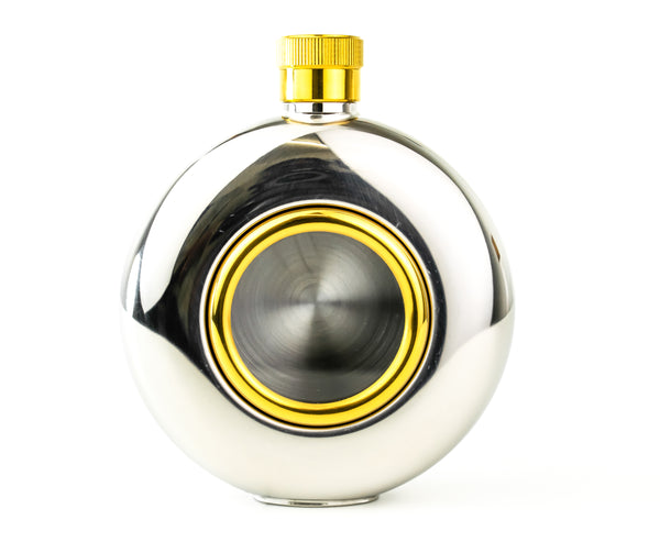 5oz Round Hip Flask - Clear Front - Gold Band