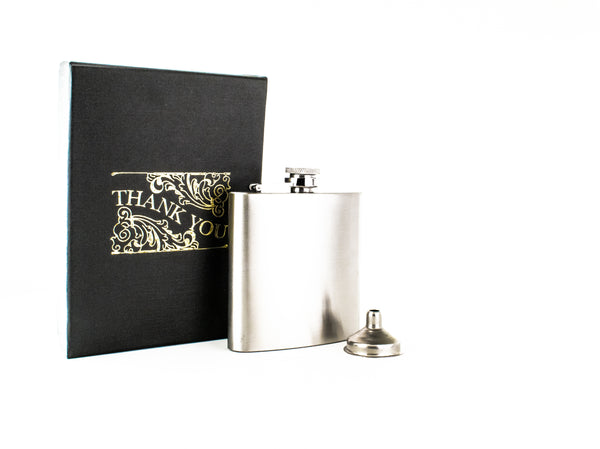 6oz Hip Flask with Funnel and Gift Box - Thank You Printed Lid