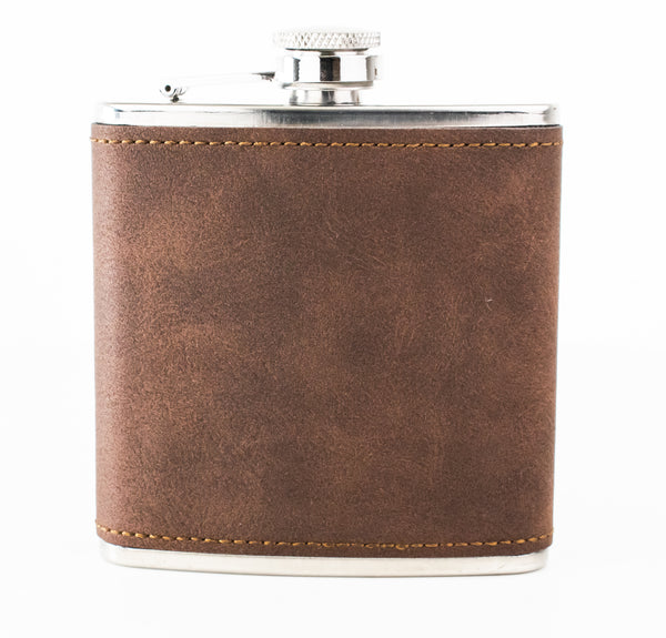 6oz Textured PU Leather Hip Flask Brown/Black