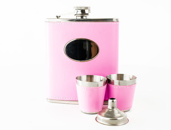 7oz Pink Oval Hip Flask Gift Set