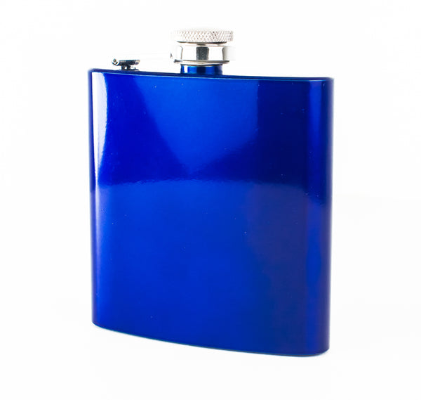 Engraved 6oz Shiny Blue Hip Flask