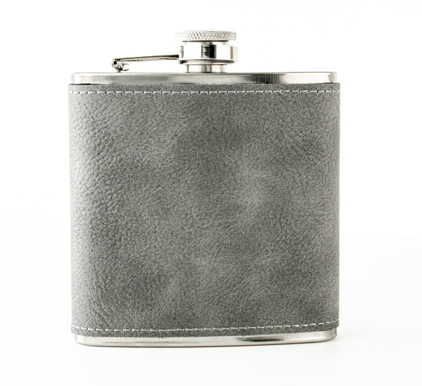 6oz Textured PU Leather Hip Flask Grey/Black