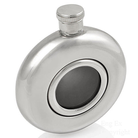 5oz Round Hip Flask - Clear Front - Silver Band