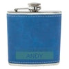 Blue Leather Hip Flask Gift Set - Boxed Name