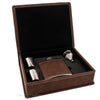 Brown Leather Hip Flask Gift Set - Happy Birthday Style 1