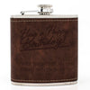 Brown Leather Hip Flask Gift Set - Happy Birthday Style 2